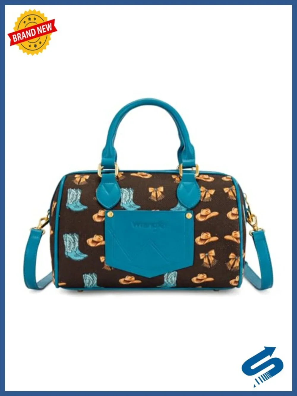Wrangler Rodeo Icons Top Handle Handbag Western Satchel Barrel Bag with Chain